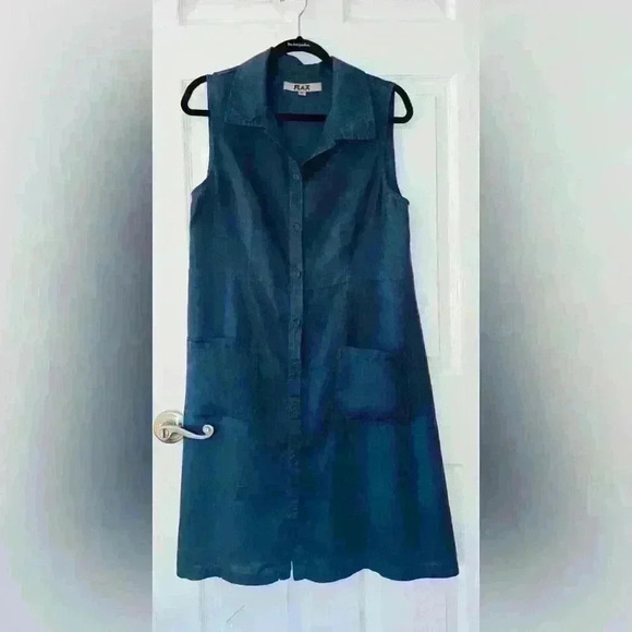 Flax 100% linen button down sleeveless dress, Small, 21 pit to pit, 38” length - Picture 1 of 3